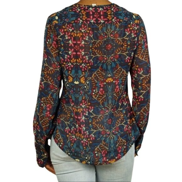 Converse All Star Womens Floral Blouse XS Sheer Chiffon Boho Hippie Oversized - Picture 11 of 13